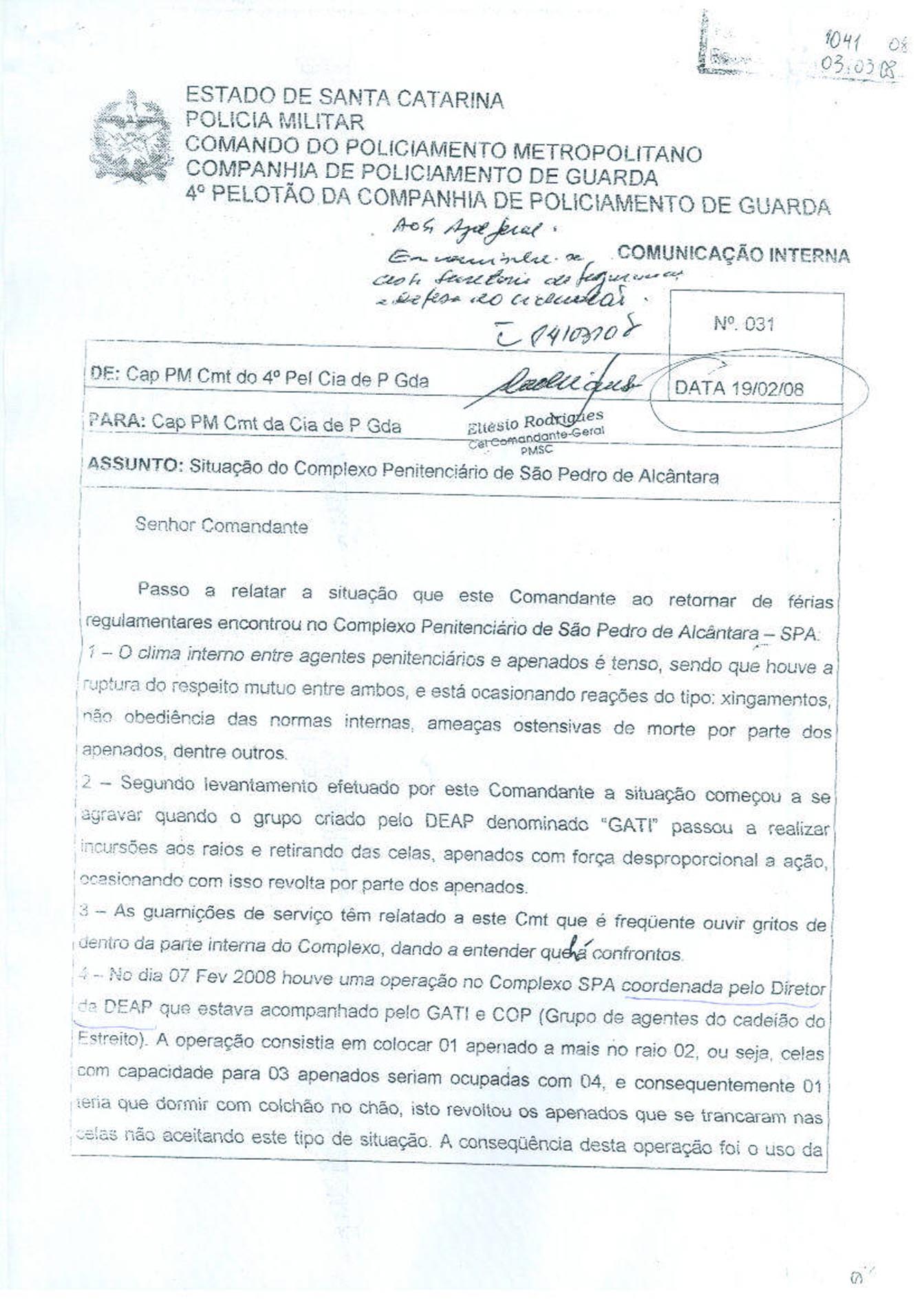 Documento apresentado por Uczai comprova que 
secretário Benedet sabia das torturas