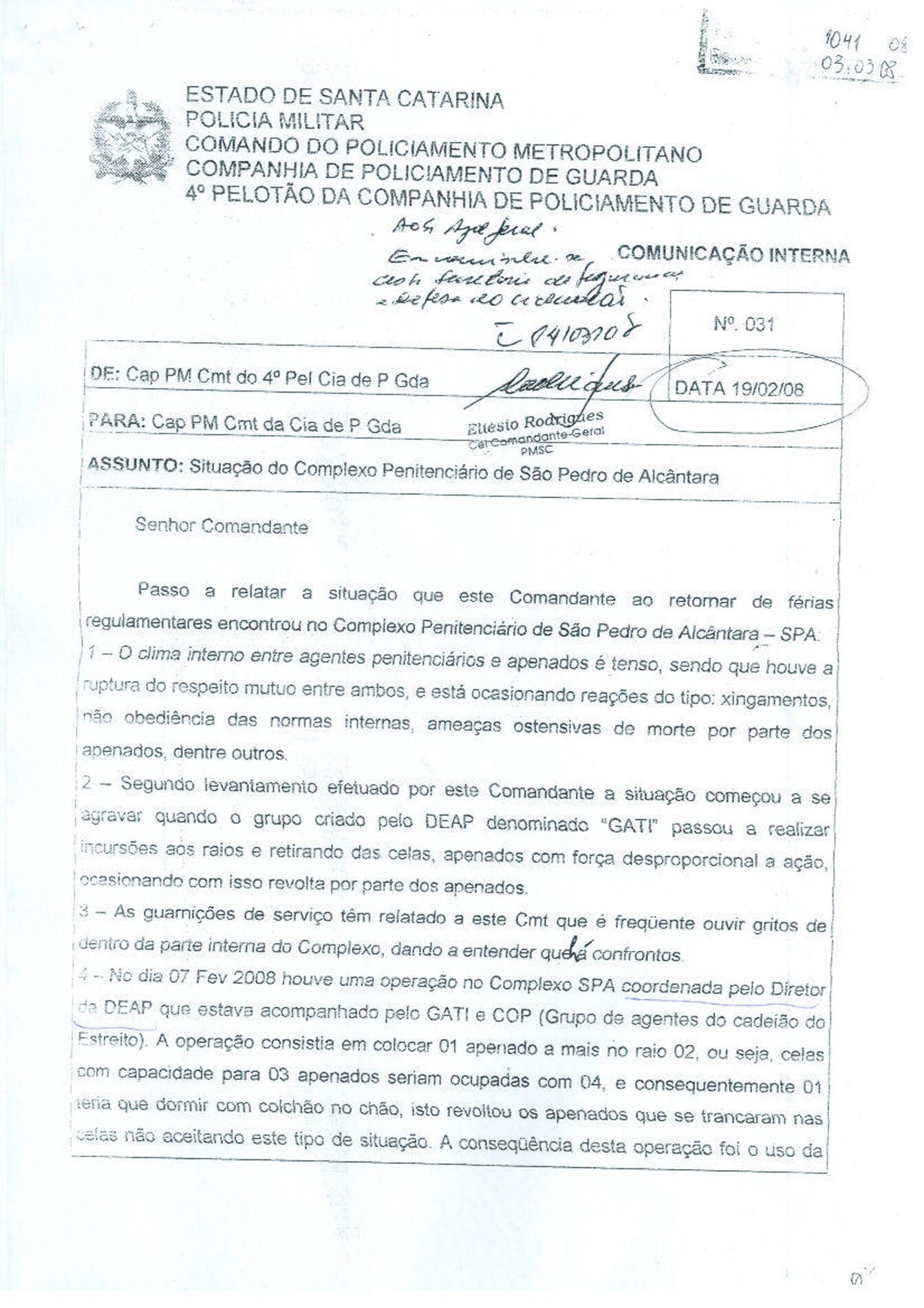 Documento apresentado por Uczai comprova que 
secretário Benedet sabia das torturas