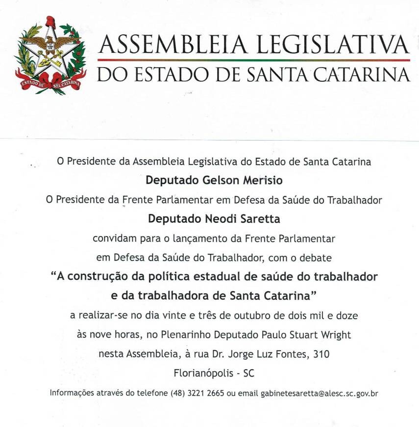 Frente Parlamentar em Defesa da Saúde do Trabalhador será lançada dia 23