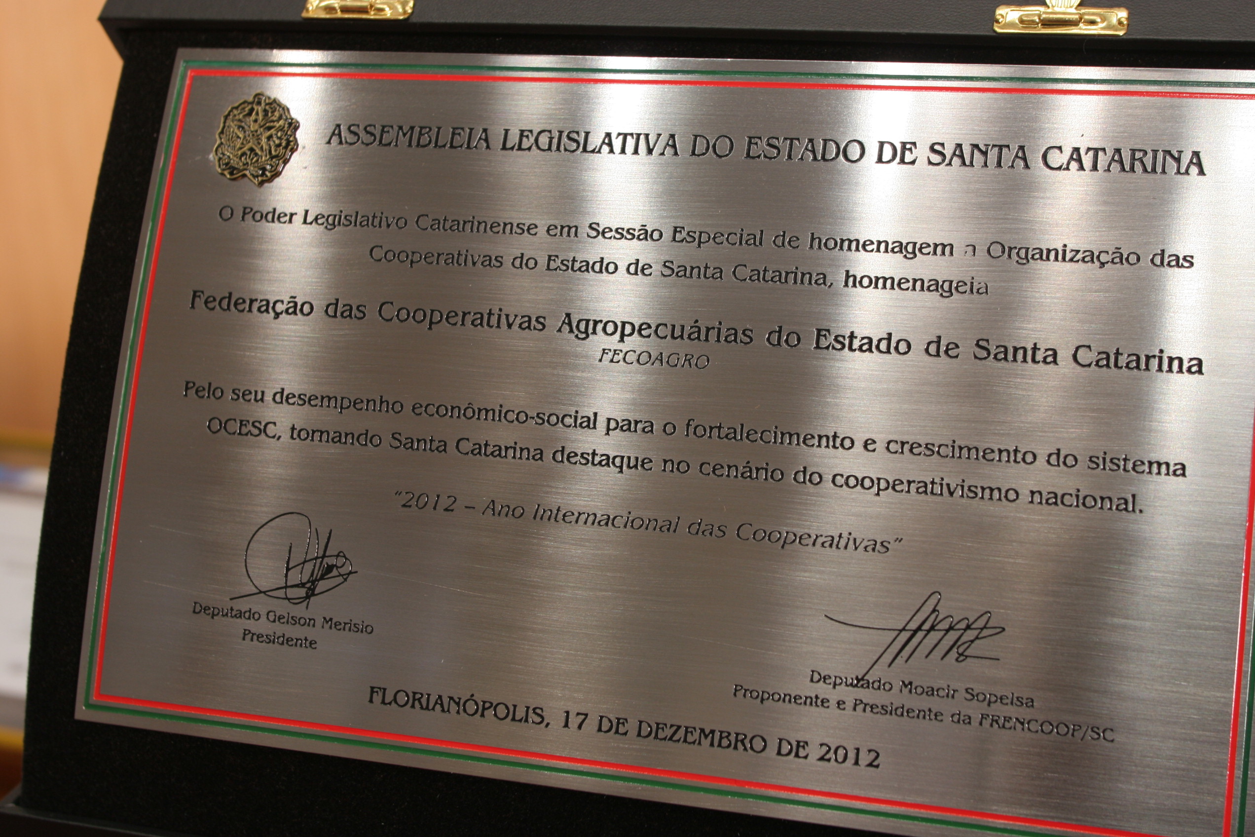 Sessão Especial em Homenagem a Organização das Cooperativas do Estado de Santa Catarina