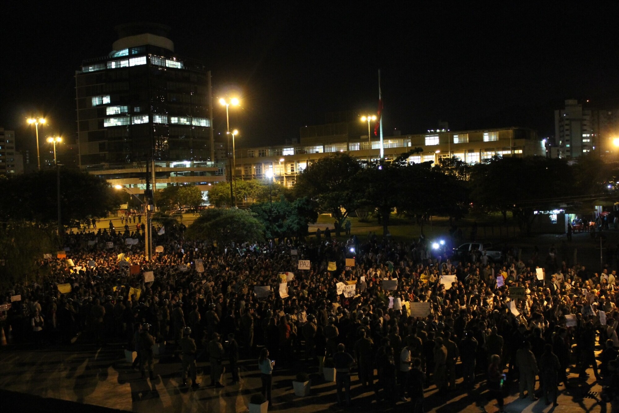 Manifestantes em frente à Assembleia Legislativa. Foto de Luiz Henrique Luciano Domingos