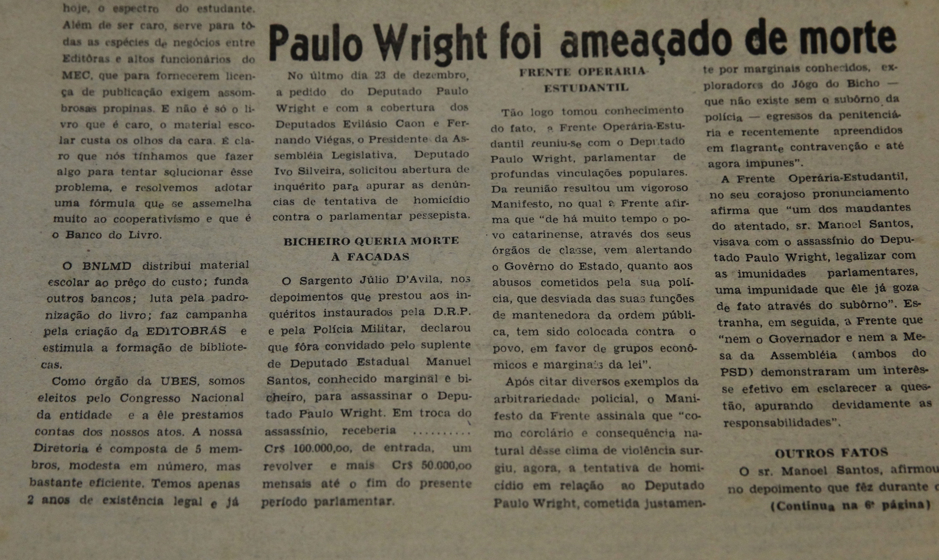 Reunião da Comissão Estadual da Verdade e Justiça Paulo Stuart Wright. Jornal de 1963. Foto: Miriam Zomer