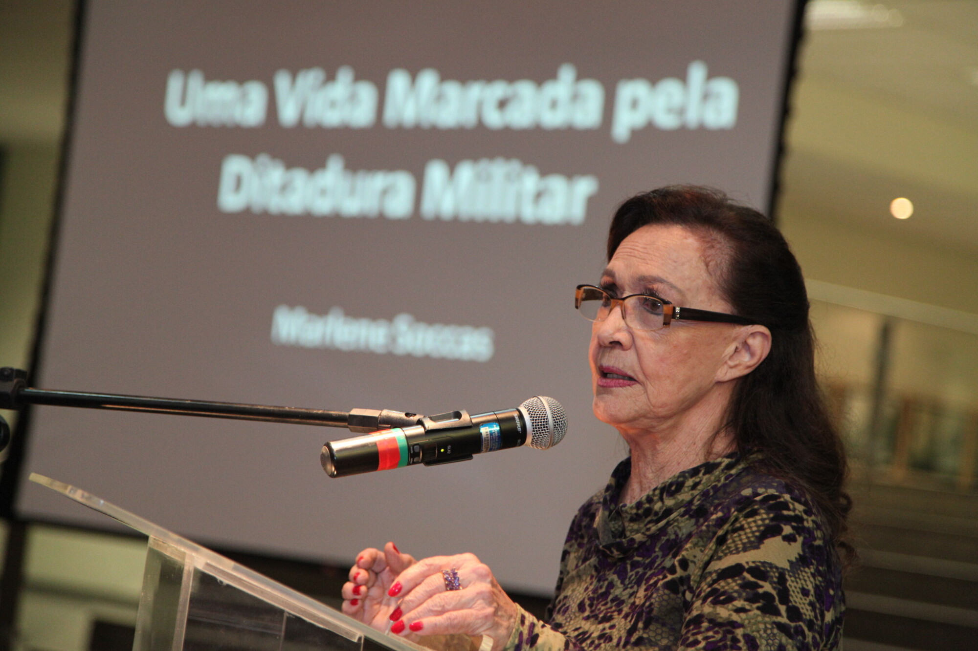A autora Marlene Soccas, durante o lançamento do livro “Meu querido Paulo”. Foto: Solon Soares/Agência AL