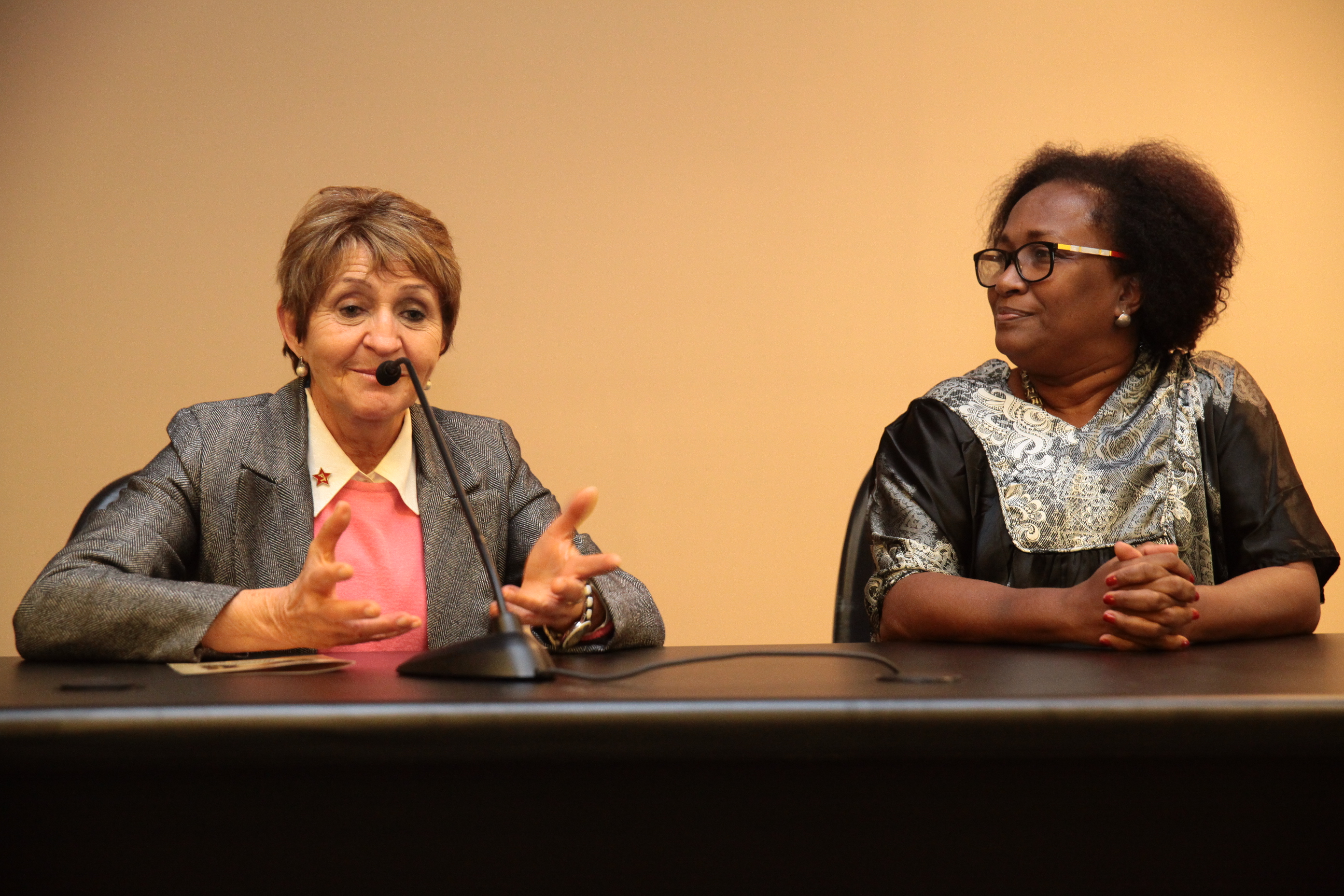 Deputada Federal Luci Choinacki  e a coordenadora de Estágios Especiais da Assembleia Legislativa, Marilú de Oliveira. Dia Internacional da Mulher Negra. Foto: Miriam Zomer/ Agência AL