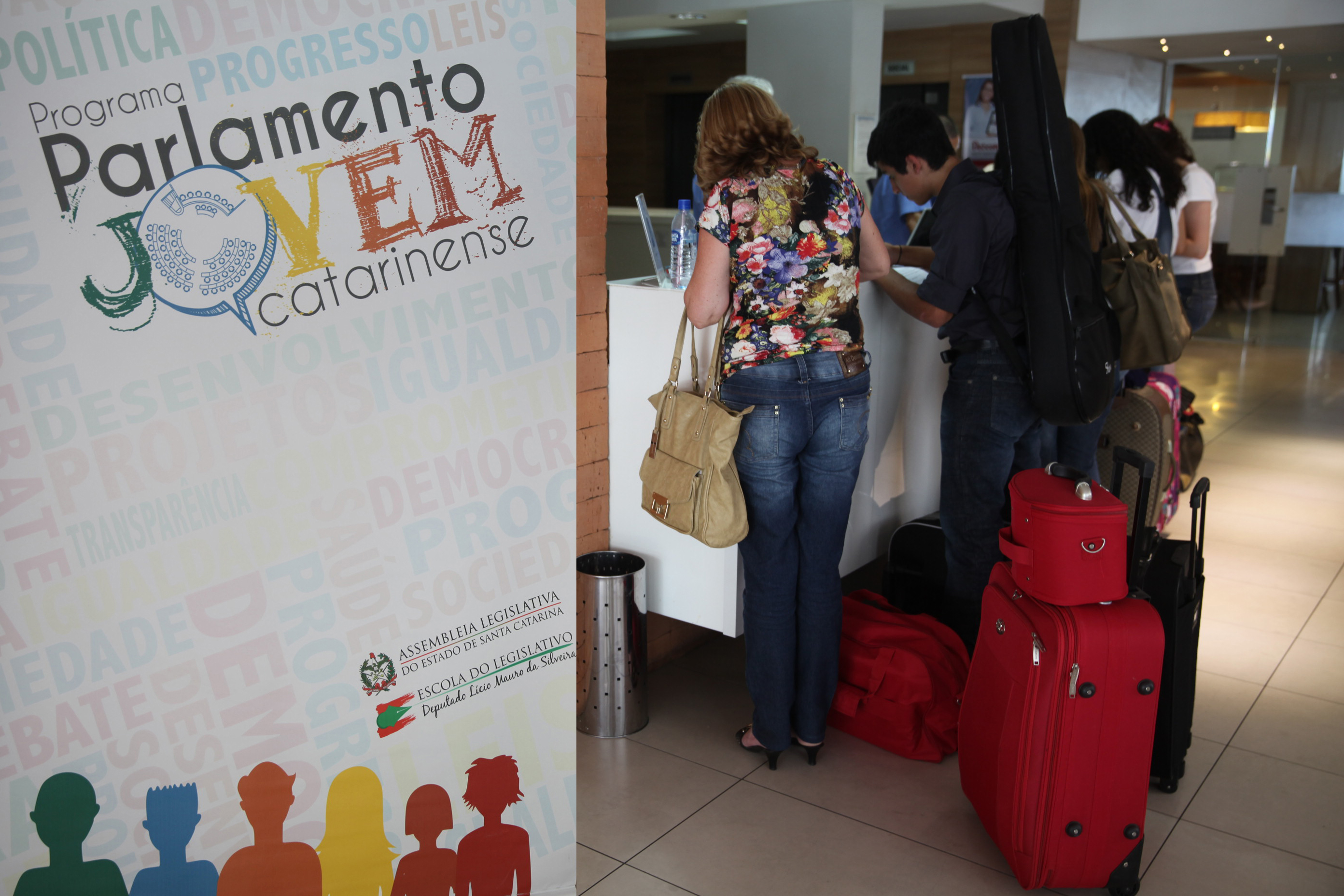 Participantes do Parlamento Jovem são recepcionados em Florianópolis pela equipe da Escola do Legislativo. Fotos: Miriam Zomer/Agência AL