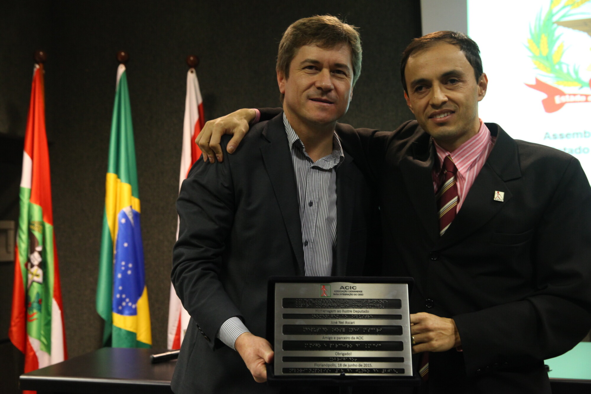 Deputado José Nei Ascari e Jairo da Silva, presidente da Acic