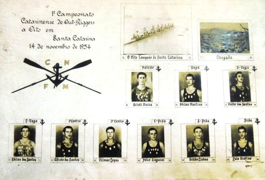 Odilon (no alto, o 2º da esquerda para a direita) foi um dos membros da equipe campeã catarinense em 1954