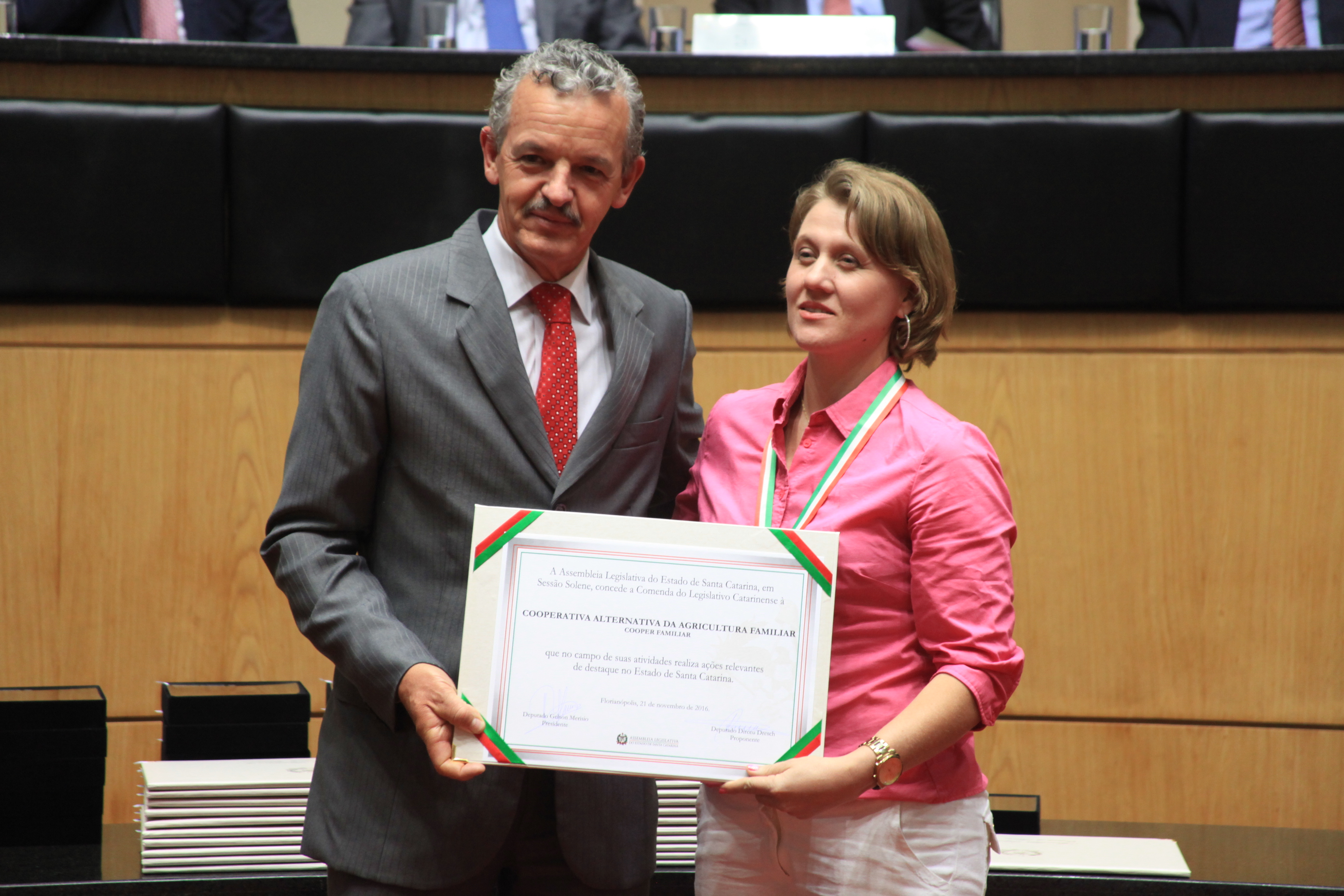 Homenageados na Solenidade de concessão da Comenda do Legislativo Catarinense.