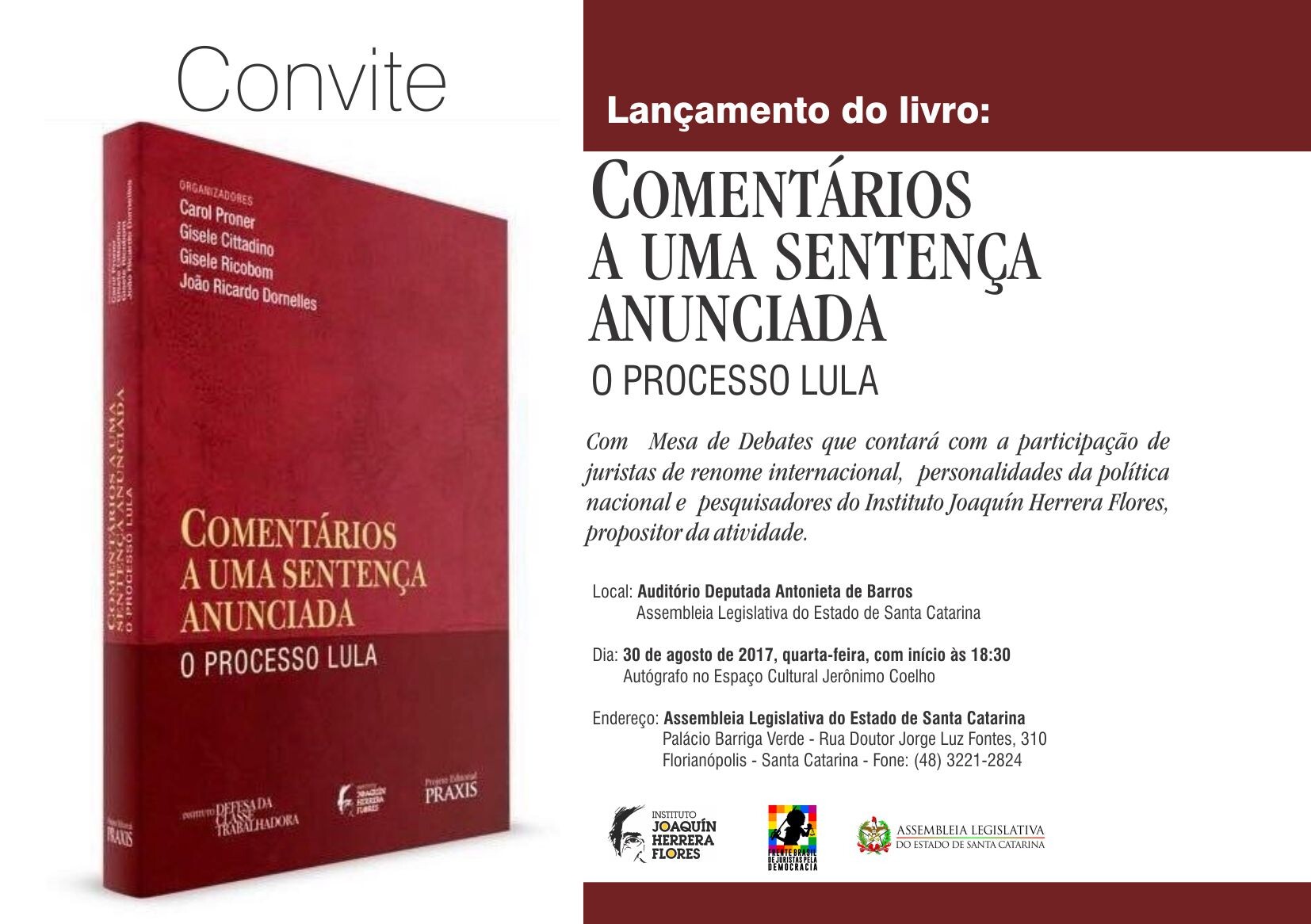 Juristas questionam em livro julgamento político de Moro no caso “triplex do Guarujá”