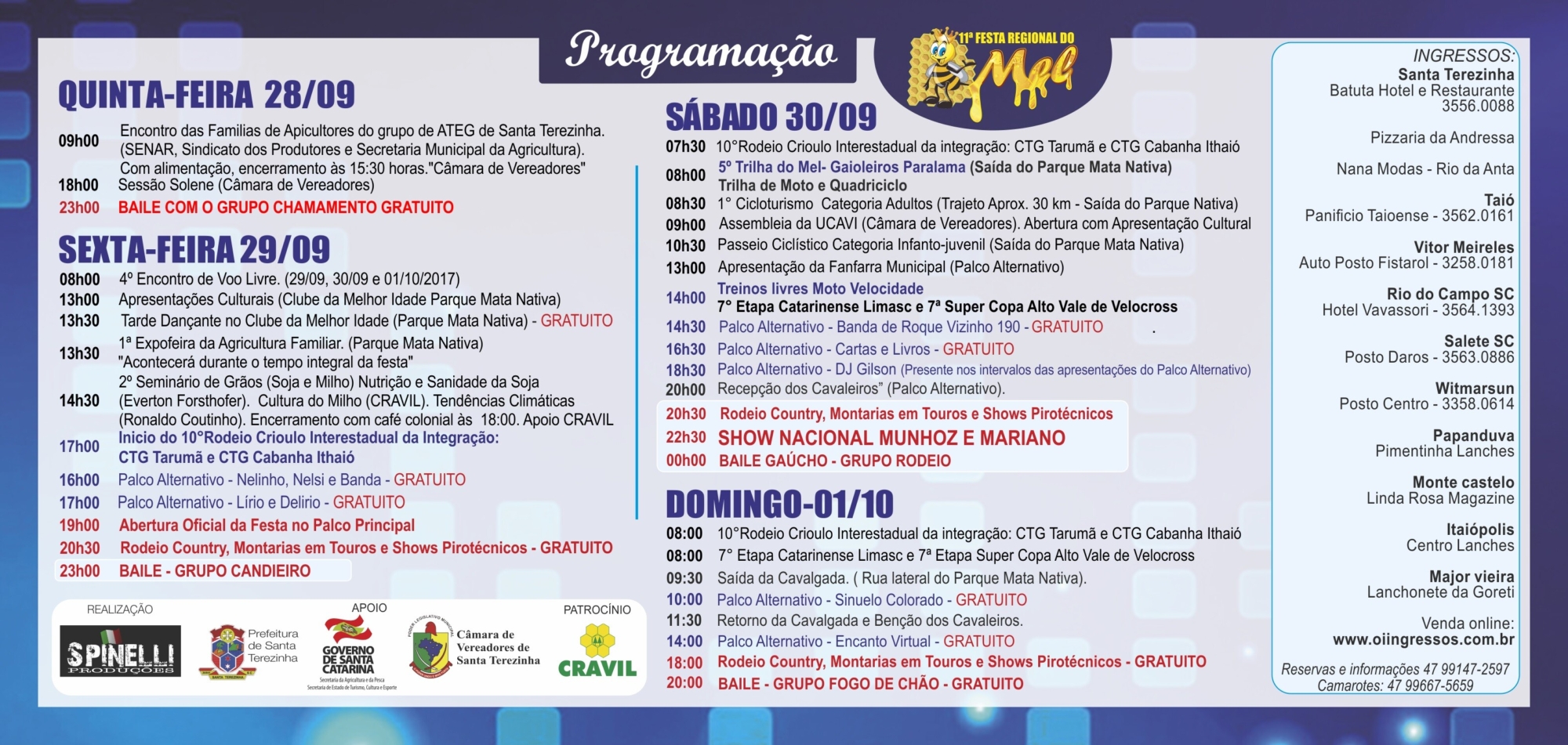 Programação da 11ª Festa Regional do Mel
