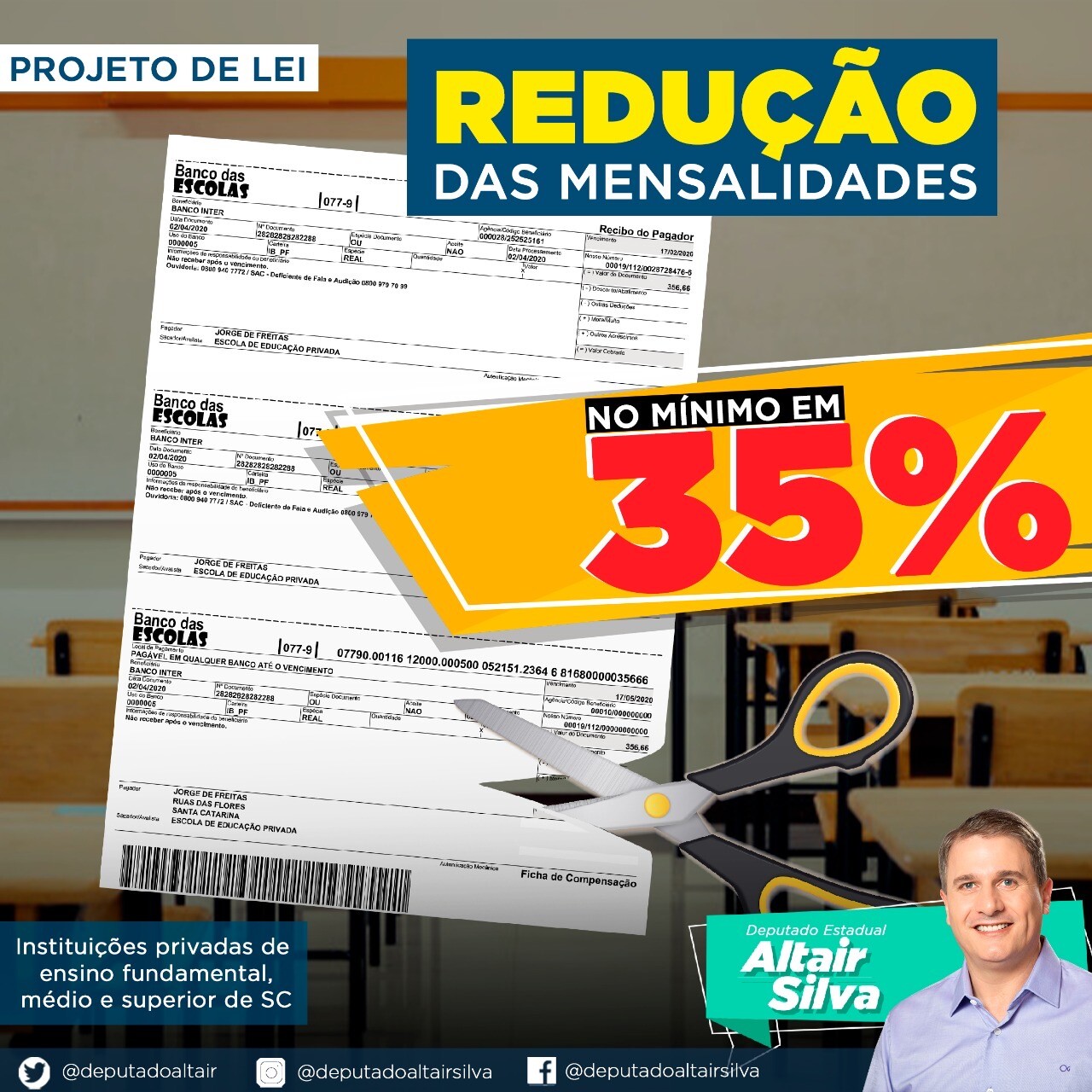 Projeto de lei reduz mensalidades de escolas e faculdades em SC