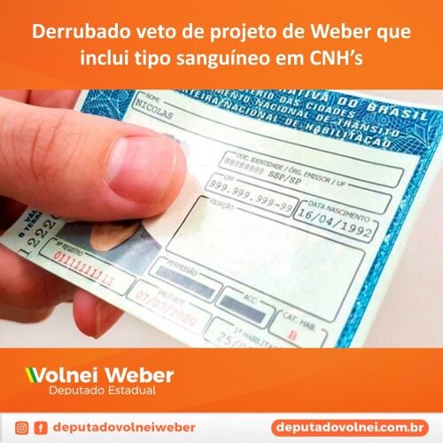 Derrubado veto de projeto que prevê a inclusão de tipo sanguíneo nas CNH’s