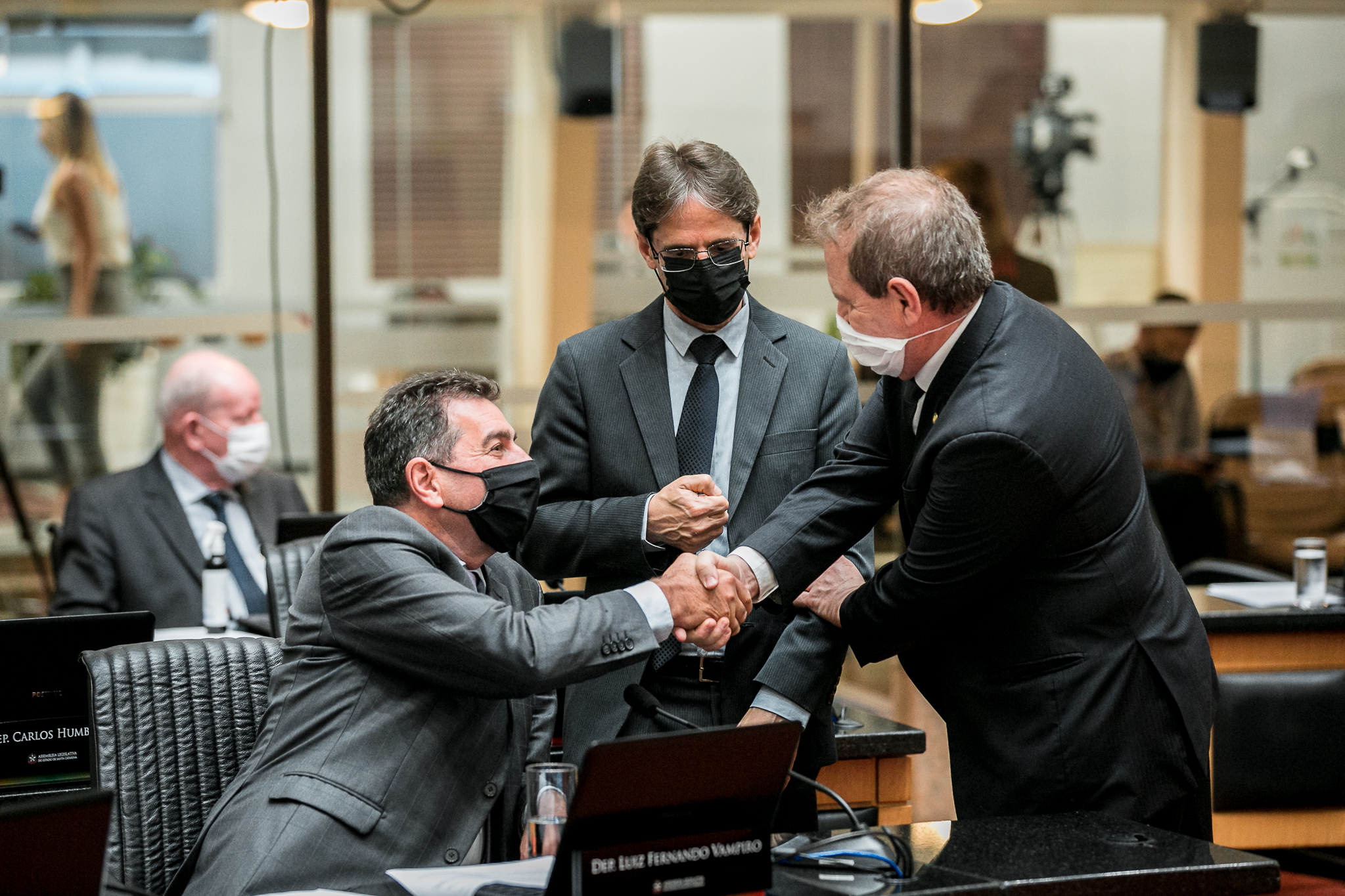 Deputado Maurício Eskudlark (PL), Deputado Valdir Cobalchini (MDB) e Deputado Neodi Saretta (PT)