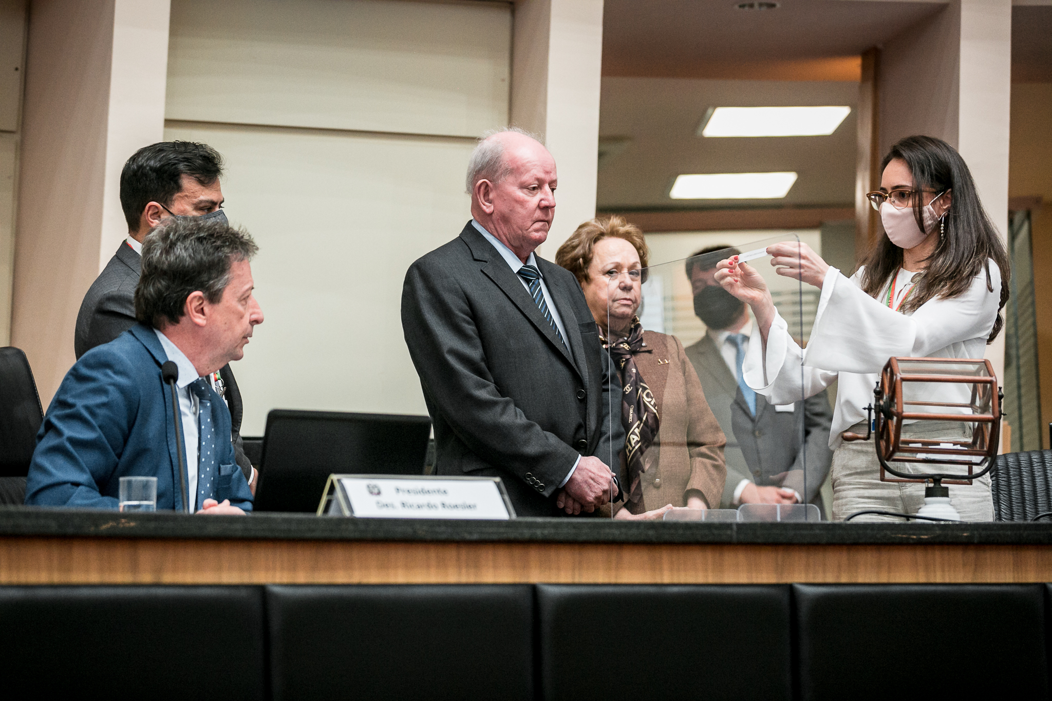 Desembargador Ricardo Roesler, Deputado Marcos Vieira (PSDB) e Desembargadora Sonia Maria Schmitz
