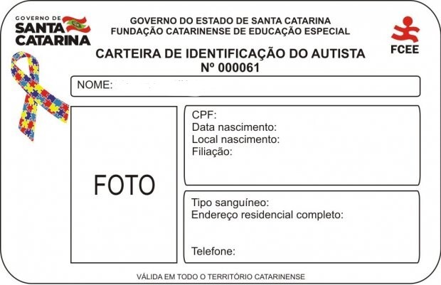 Modelo de carteira emitida pela FCEE para identificar pessoas com o transtorno