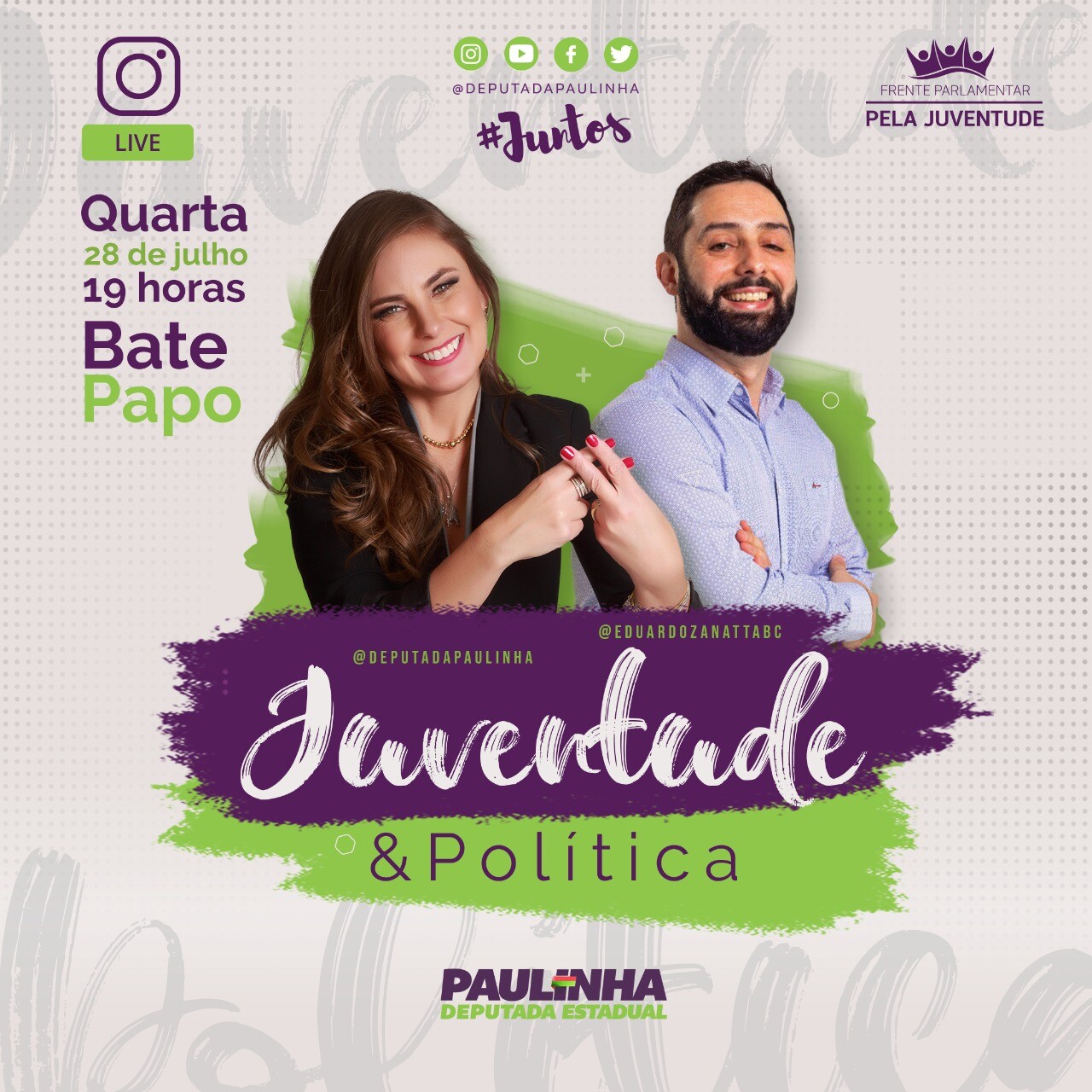 Jovem e Política é tema de live dessa quarta-feira no Bate Papo com Paulinha