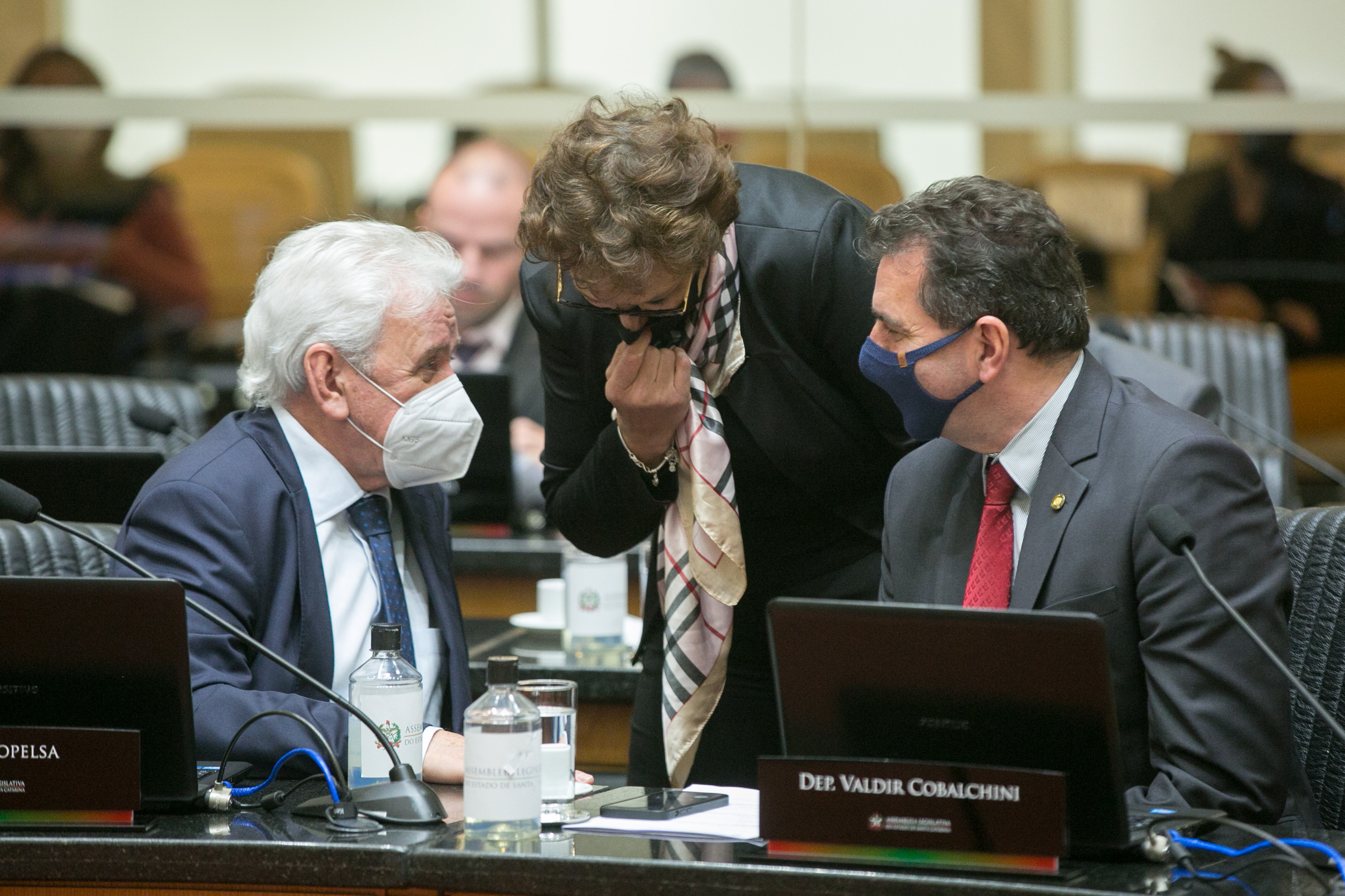Deputado Moacir Sopelsa (MDB), Deputada Dirce Heiderscheidt (MDB) e Deputado Valdir Cobalchini (MDB)