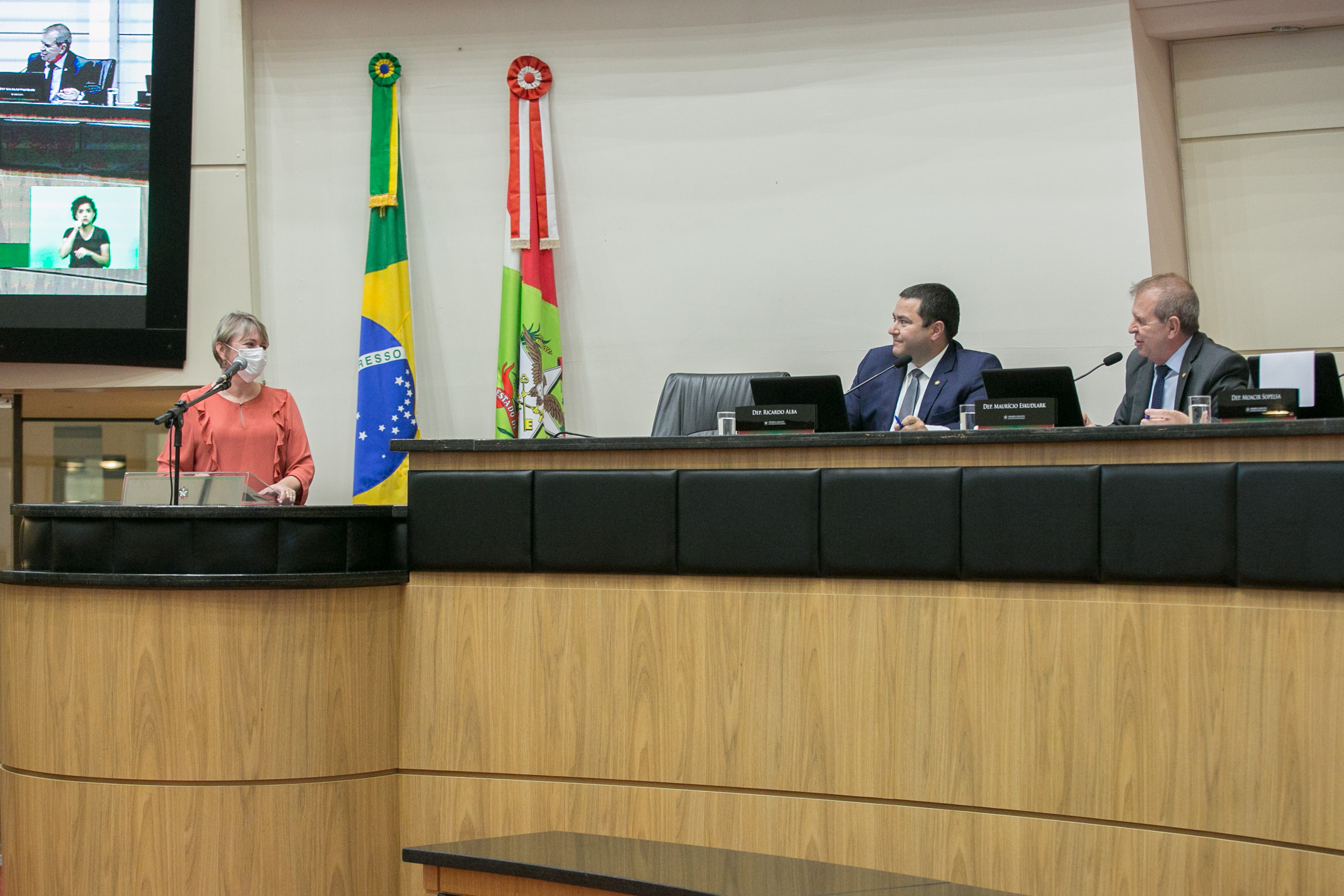 Deputada Luciane Carminatti (PT), Deputado Ricardo Alba (PSL) e Deputado Maurício Eskudlark (PL)