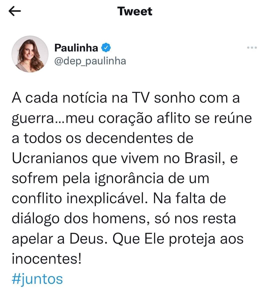 Paulinha se solidariza com descendentes de ucranianos