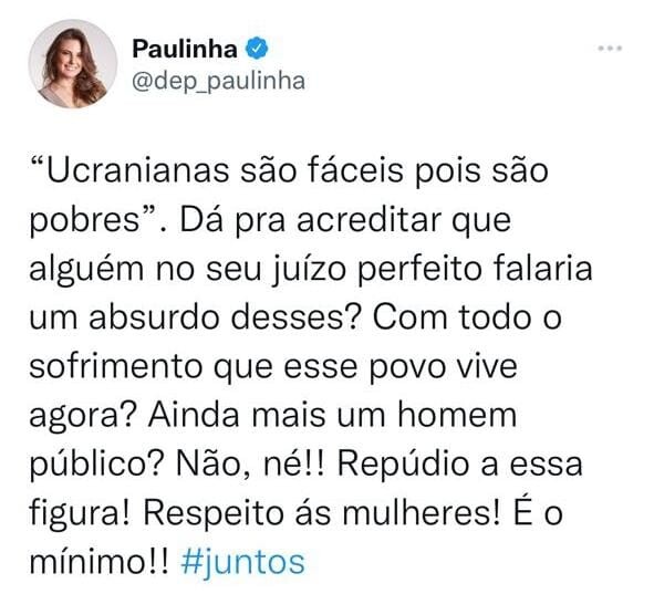 Paulinha repudia áudio sexista de Arthur do Val