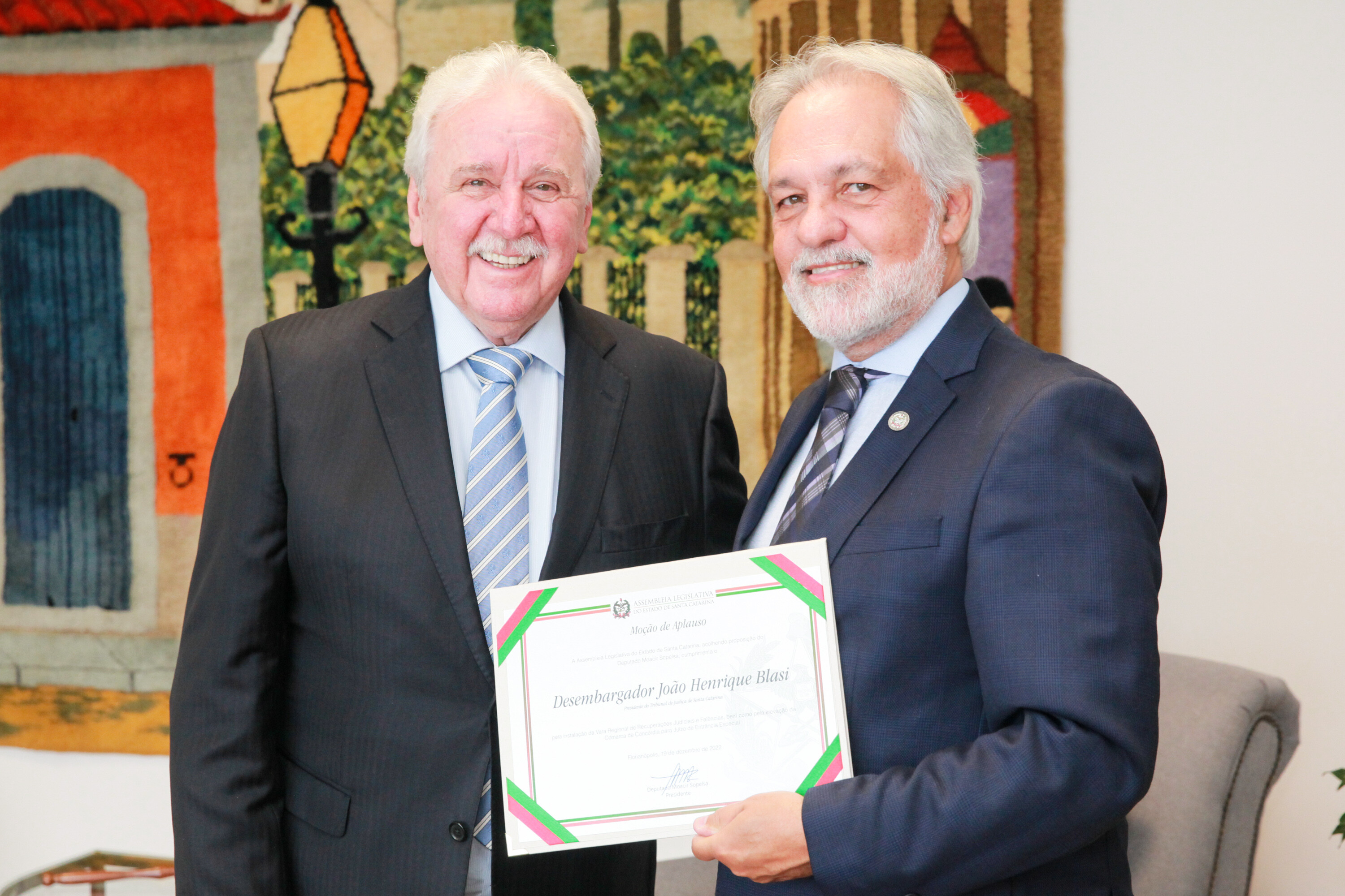 Deputado Moacir Sopelsa (MDB), presidente da Alesc, visita o presidente do Tribunal de Justiça, desembargador João Henrique Blasi.