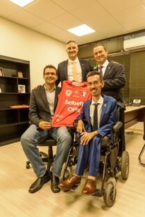 Deputado Matheus Cadorin e os vereadores Alisson Julio, Érico Vinícius e Neto Petters, do Partido Novo, de Joinville