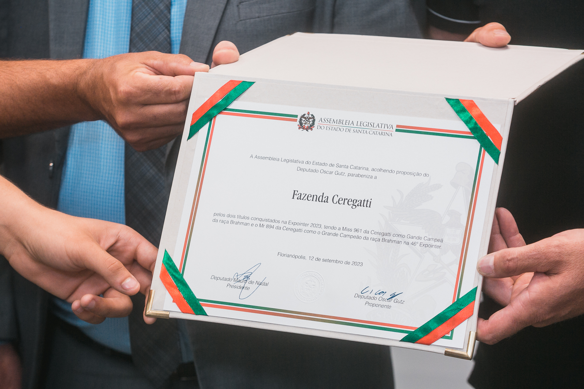 Moção de Aplauso - Fazenda Ceregatti - Deputado Oscar Gutz