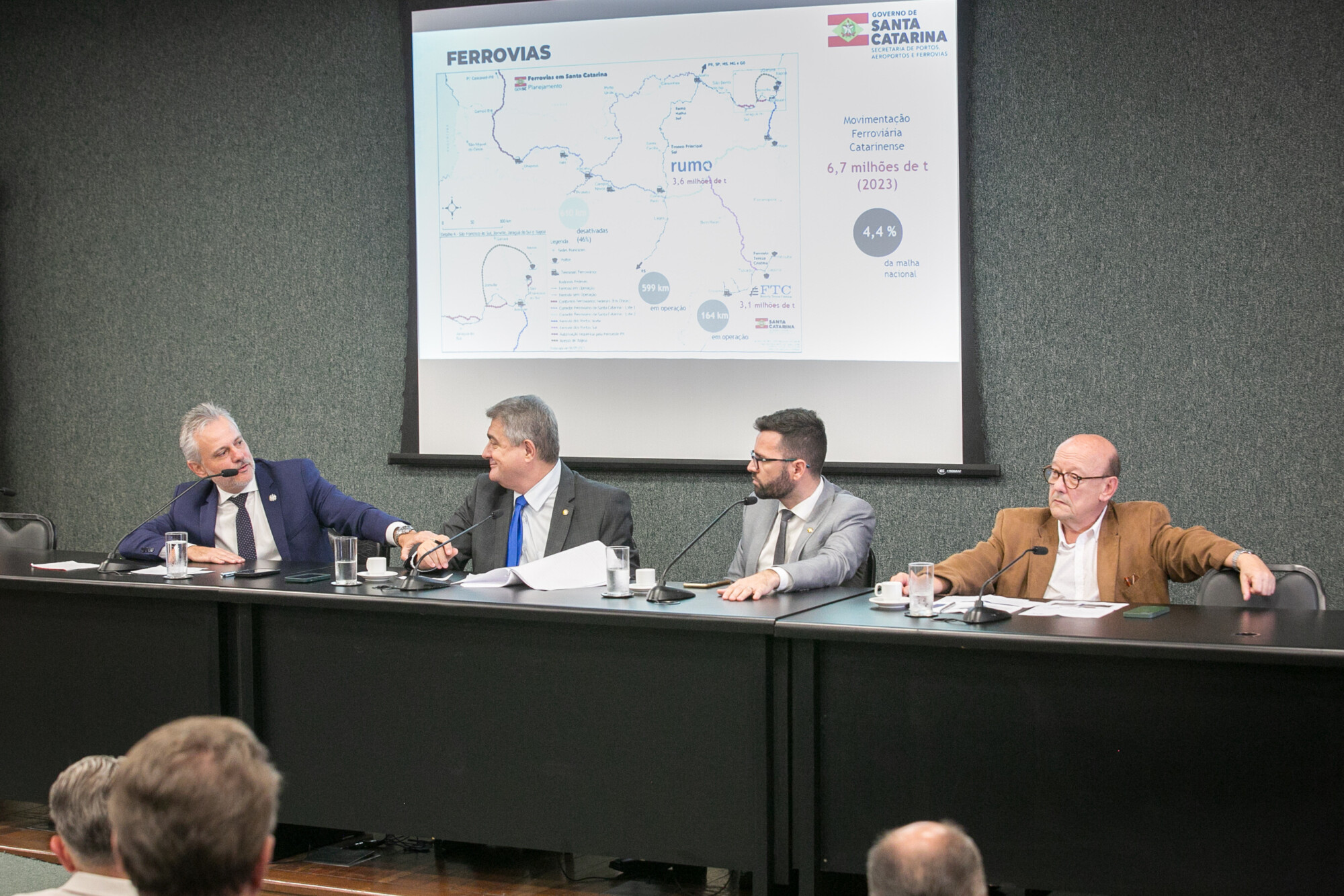 Beto Martins - Secretário de Portos, Aeroportos e Ferrovias SC
 - Deputado Antídio Lunelli (MDB) 	- Deputado André de Oliveira (NOVO)

- Egídio Antônio Martorano  - Presidente da Câmara de Transporte e Logística da FIESC
