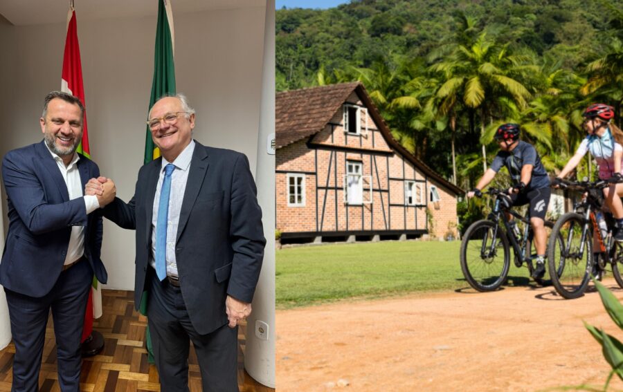 Deputado Dr. Vicente, secretário de Estado da Infraestrutura, Jerry Comper, e casa na Rota Enxaimel