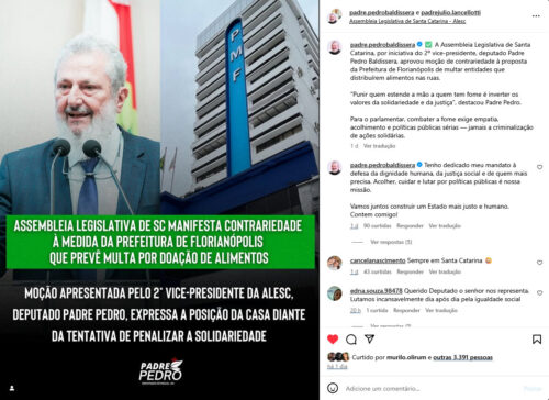 Padre Júlio Lancelotti critica pretensão da prefeitura da capital de multar quem doa alimentos