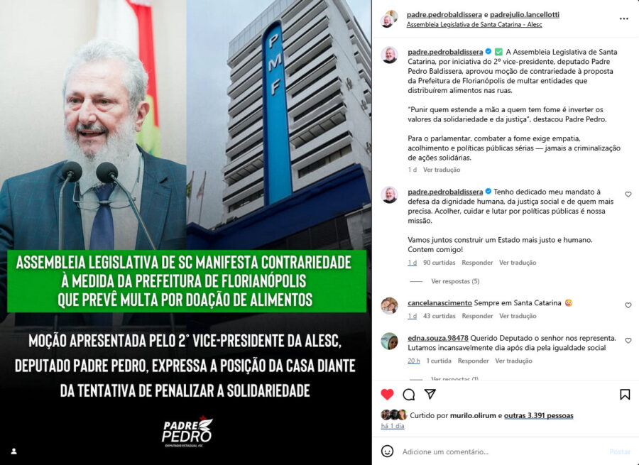 Padre Júlio Lancelotti critica pretensão da prefeitura da capital de multar quem doa alimentos