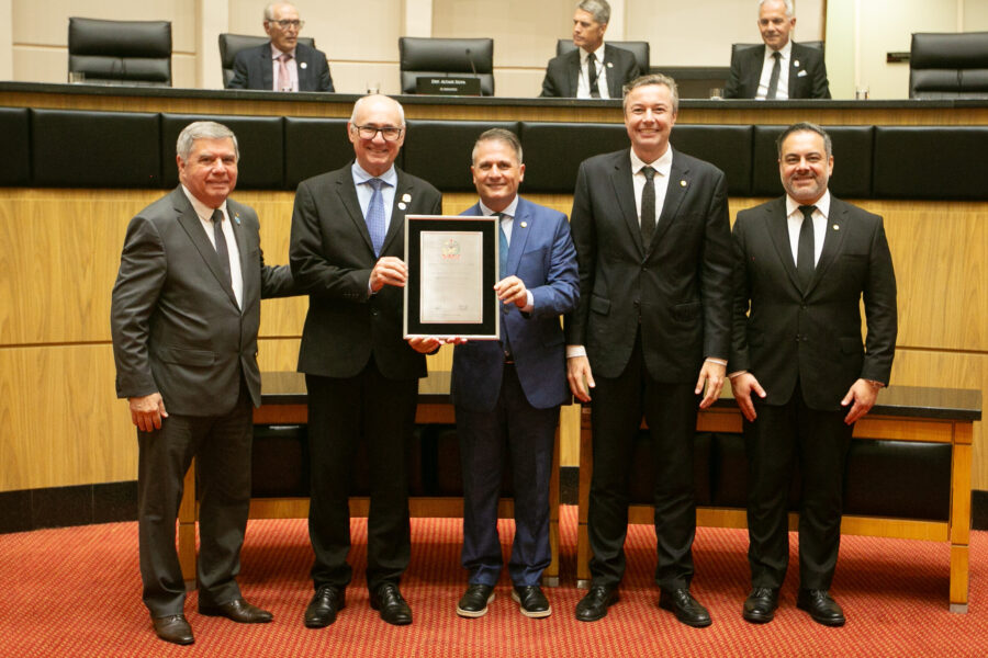 Deputados entregam homenagem.