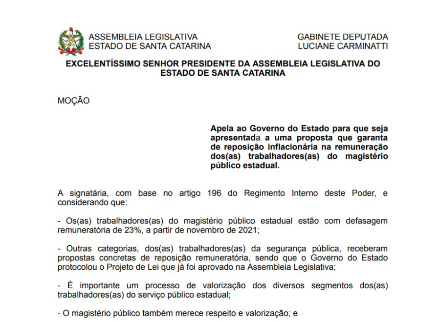 Luciane Carminatti cobra reajuste de 23% para o magistério catarinense