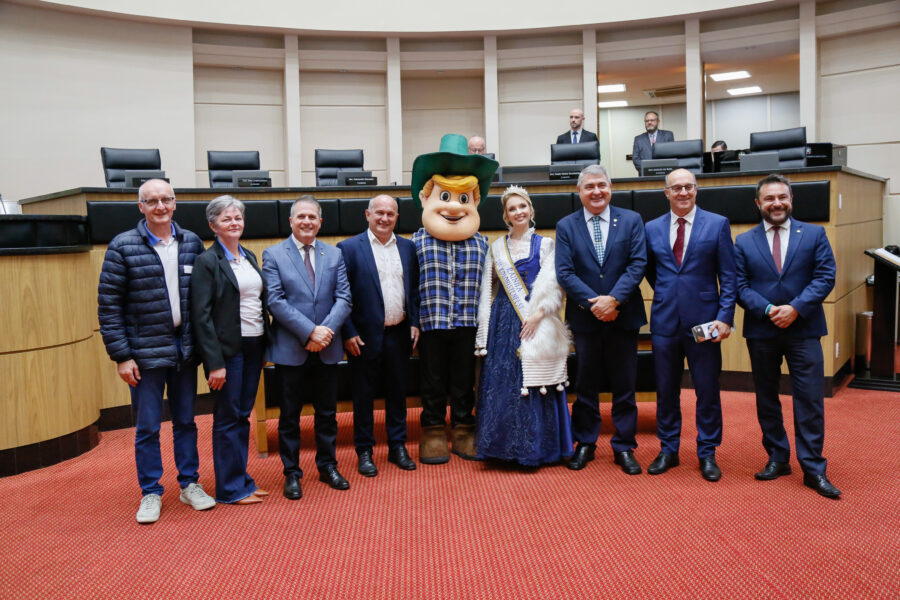 Representantes de Jaraguá do Sul e deputados se reúnem durante a sessão.