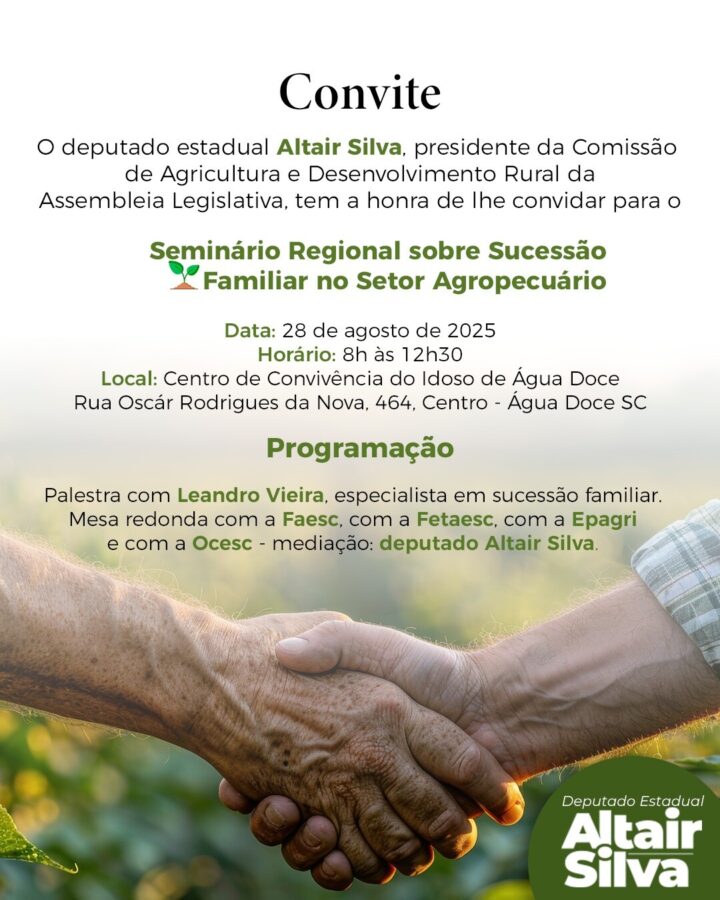 Seminário em Água Doce vai debater a sucessão familiar no campo