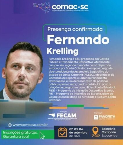 Krelling participa de painel sobre políticas esportivas do Comac, em Balneário Camboriú