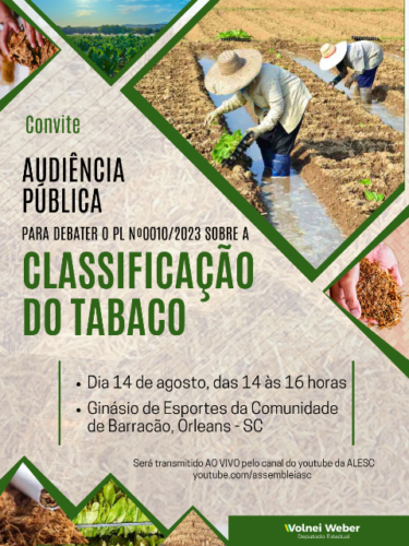 Audiência pública sobre classificação do tabaco será realizada amanhã em Orleans