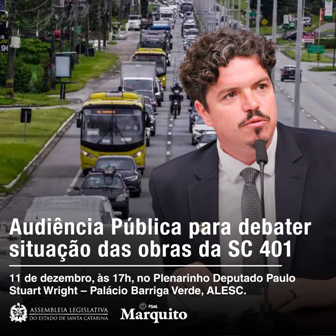 Situação das obras na SC-401 vai ser debatida em audiência pública nesta quinta-feira