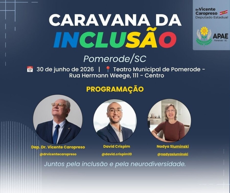 Caravana da Inclusão promove debate sobre acessibilidade, neurodiversidade e direitos, em Pomerode, nesta terça-feira (30) 