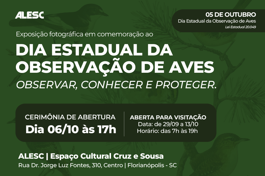 Exposição na Alesc destaca a observação de aves como forma de conhecer e preservar a natureza