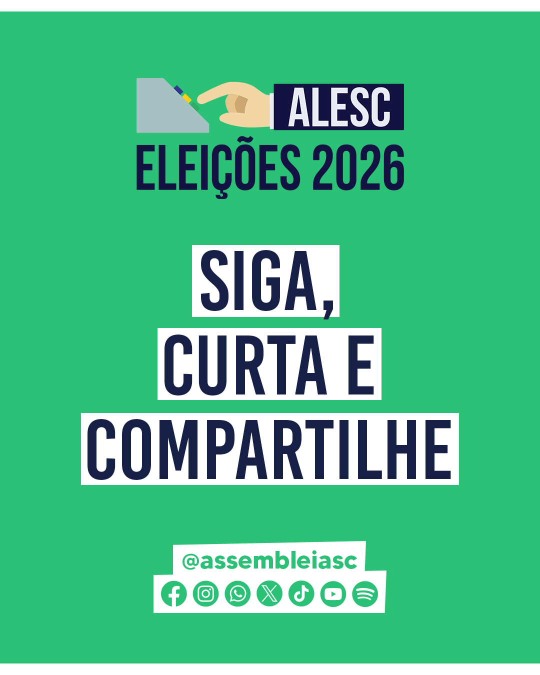 Card final do carrossel — siga, curta e compartilhe
